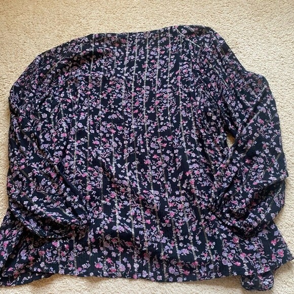 Lane Bryant Black and Pink Floral glittery Blouse - Picture 6 of 9